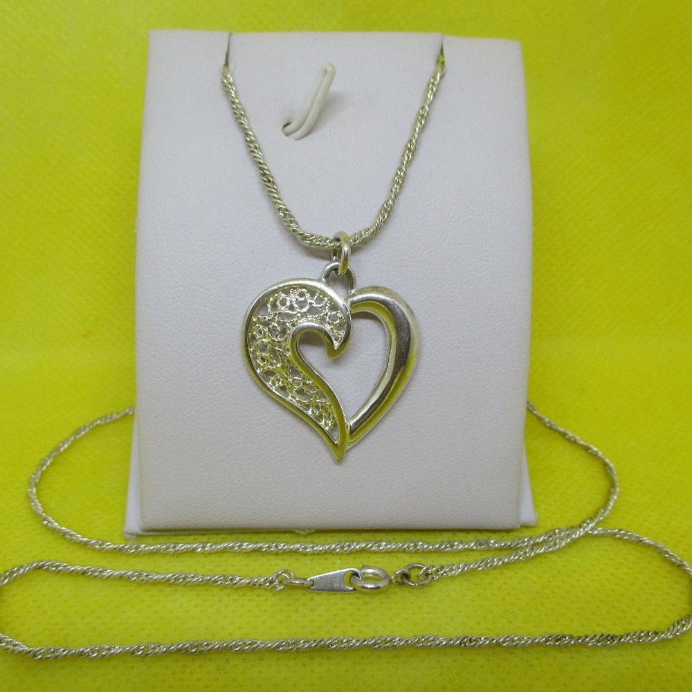 925 STERLING SILVER PENDANT Necklace Filigree Heart Pendant Charm .925 Sterling